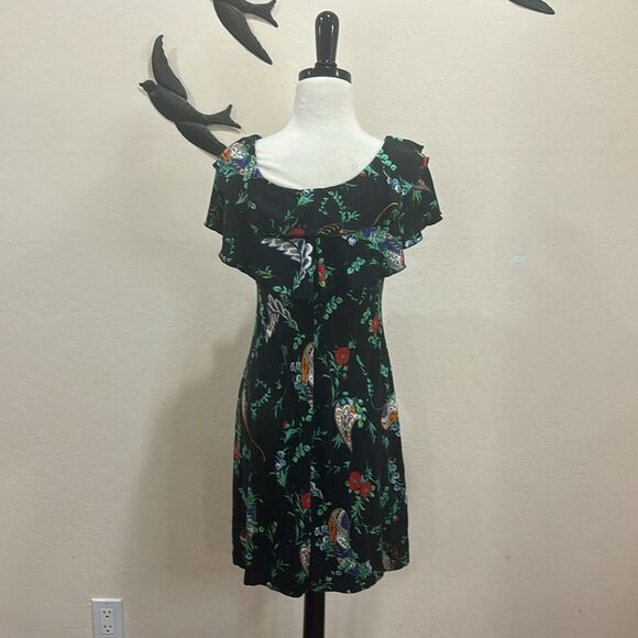 Julie Brown - 100% Silk Floral Print Ruffled Collar Fit & Flare Dress - Size S - Picture 3 of 8